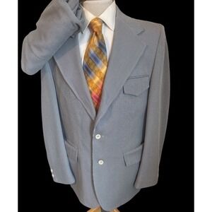Vintage Seersucker Suit Palm Beach Sz 44R Pants 38 x 30 Blue White USA Made